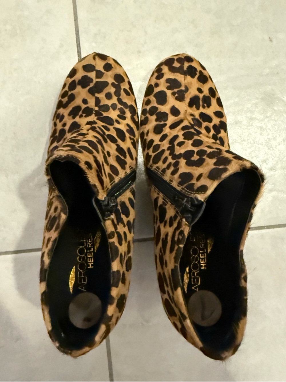 AEROSOLES Leopard Print Ankle Booties in Tan and Black